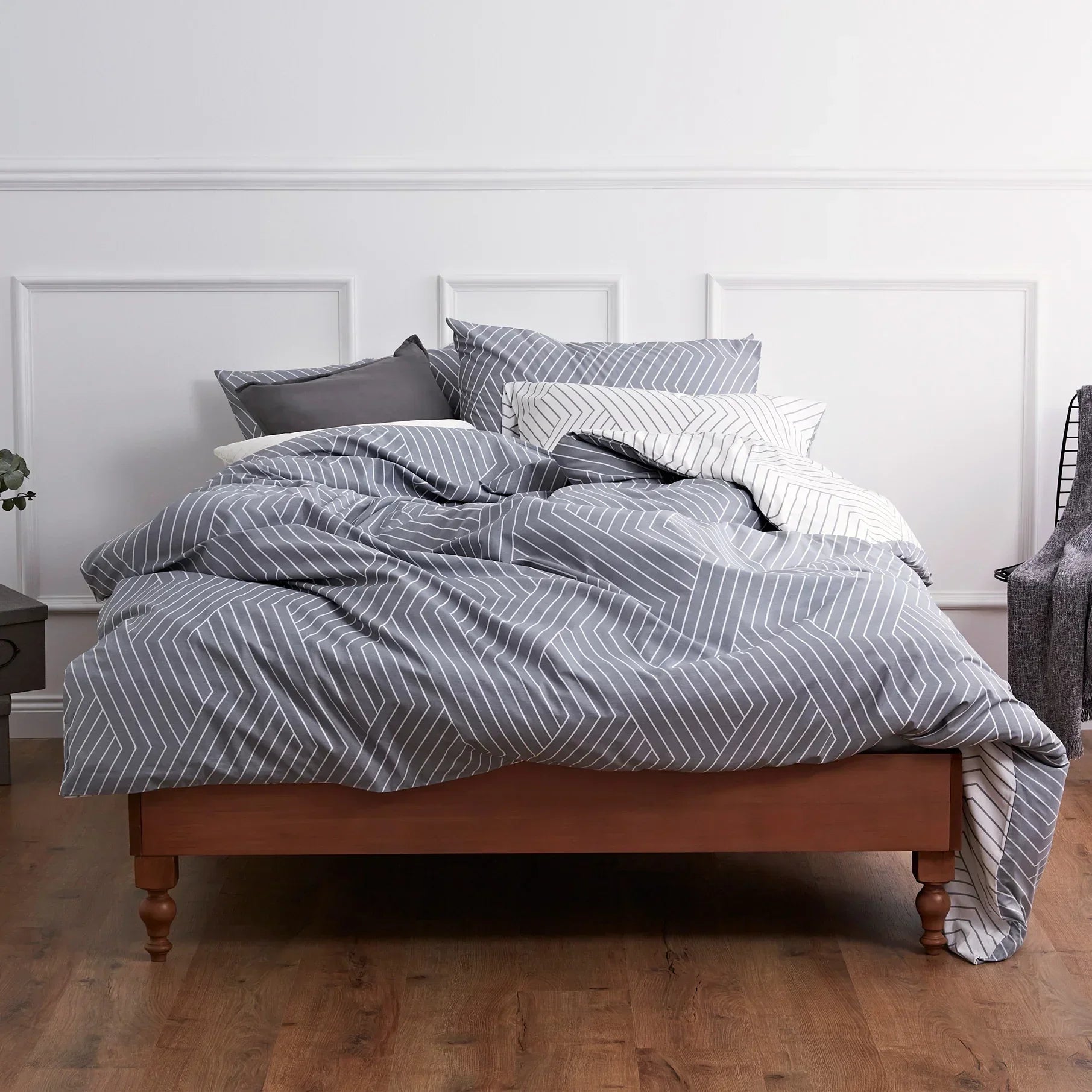 oslo dark grey chevron duvet cover set