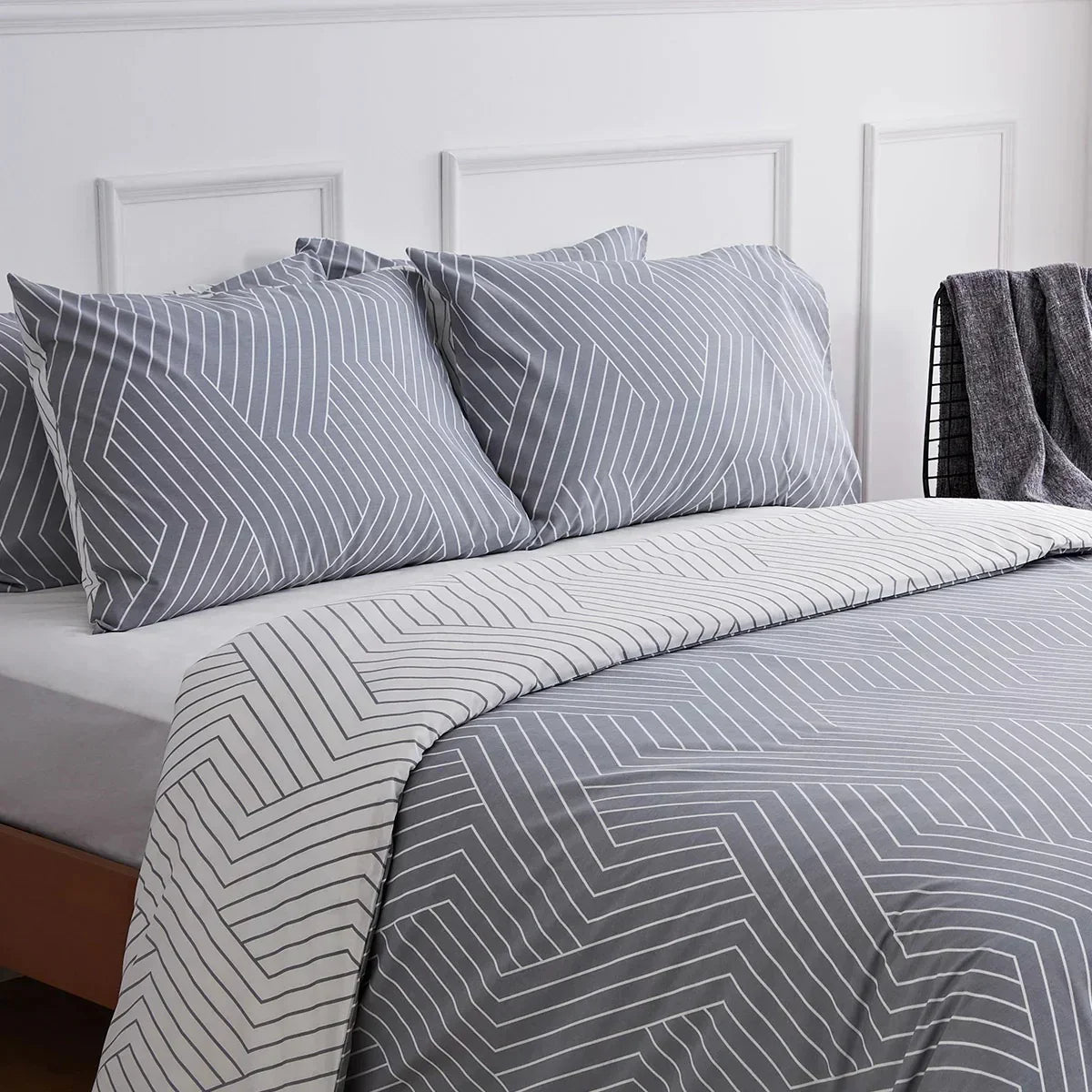 oslo dark grey chevron duvet cover set