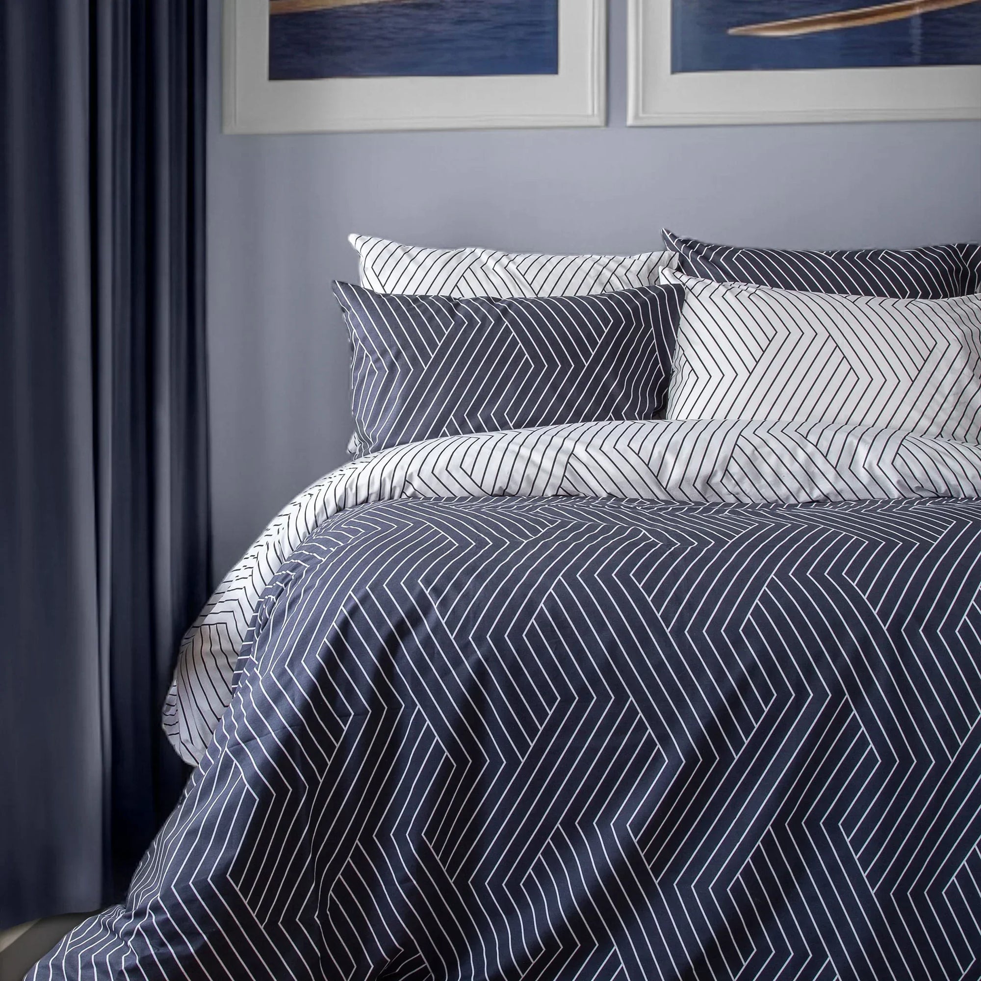 oslo navy black blue chevron duvet cover set